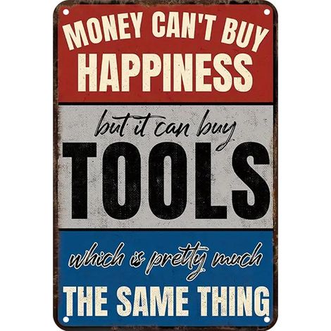 Plaque en métal vintage Tools Are Happiness - Décoration murale en fer pour maison, club, café, bureau, grotte d'homme - 30 x 20 cm (1/5)