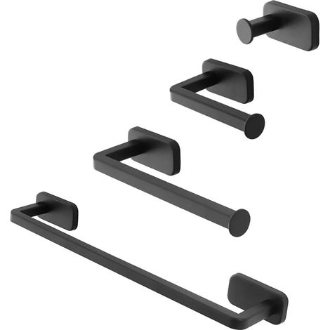 Set 4pz con appendino, porta rotolo e 2 porta salviette a muro in acciaio nero Cubik (1/5)