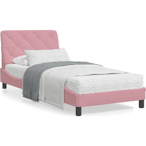 Cadre de lit avec lumières LED rose 90x190 velours (1/5)