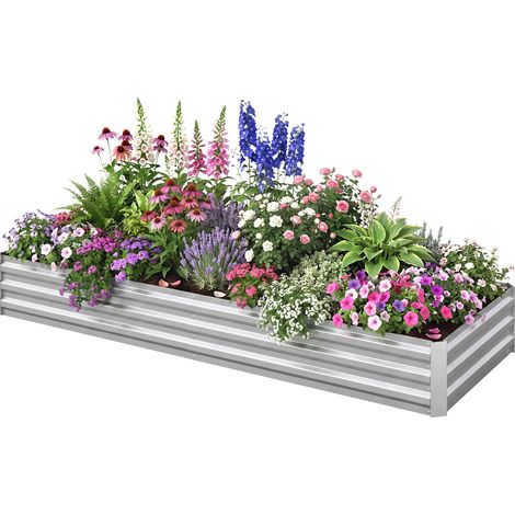 Bac à Fleurs Extérieur Grande Rectangulaire d'acier Galvanisé pour Terrasse avec Base Abierta 241x90,5x30 cm Plateado (1/5)