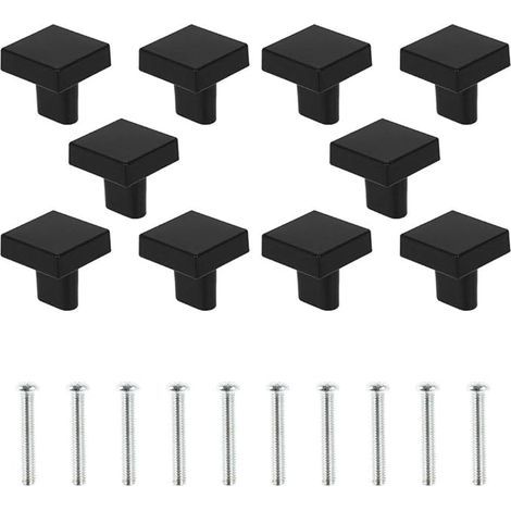 10 Black Door Knobs, Square Solid Brass Cabinet Knobs, Vintage Kitchen Furniture Handles with Screws for Cabinets, Cupboards, and Drawers (Black) (1/5)