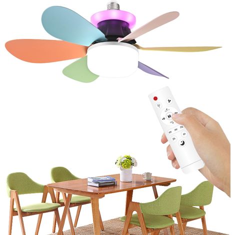 Ventilador de Techo LED RGB con Casquillo E27, Aspas Retráctiles, Luz Regulable y Mando a Distancia para Dormitorio y Salón (1/5)