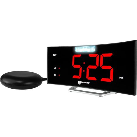 Réveil avec Alarme Puissante de 95dB, Coussin Vibrant, Grand Écran et Flash Lumineux - Le Wake 'N' Shake Curve de Vous Sortira de Votre Sommeil Profond - Port de Charge USB - Version FR (1/5)