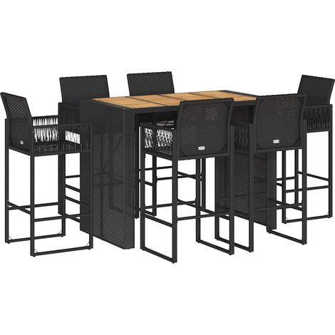 Maison Exclusive - Set Bar da Giardino 7pz senza Cuscini Nero in Polyrattan Acacia (1/5)