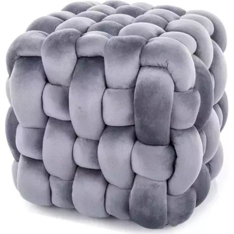 Pouf en velours gris avec tressage épais et rembourrage moelleux carré PROPULZ (1/3)
