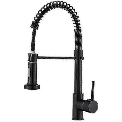 Robinet mitigeur de cuisine noir mat avec douchette extensible, bec pivotant à 360°, commande monocommande, laiton et acier inoxydable pour évier moderne (1/5)