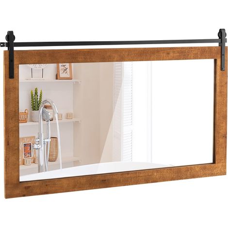 Specchio da parete con cornice in legno rustico, 100x66 cm, marrone