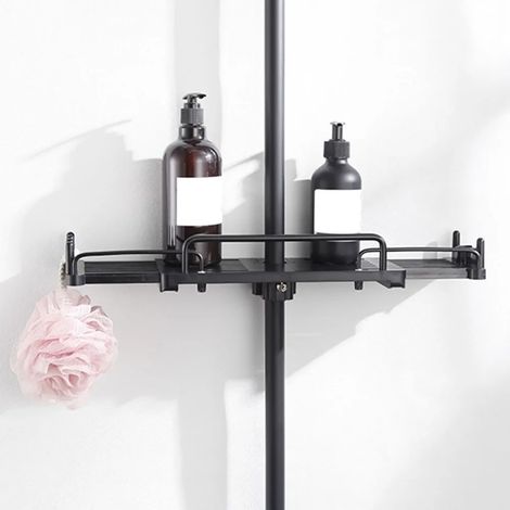 Étagère de douche télescopique sans perçage, pour barre 18-25 mm, réglable 32-44 cm, acier inoxydable noir, rangement salle de bain (1/5)