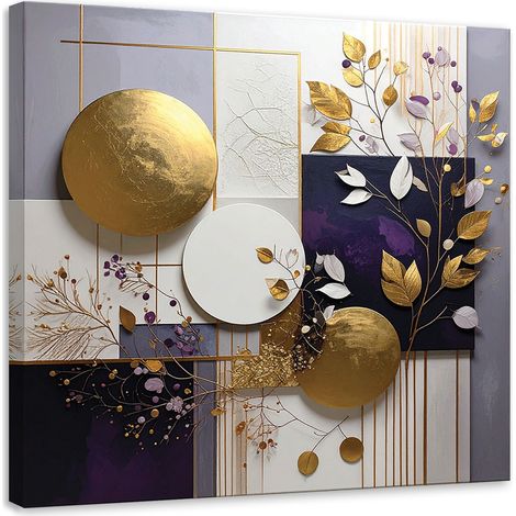 Leinwandbild Abstrakt Kreise Blätter in Violett und Beige 20x20 (1/5)