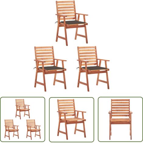 FIMEI Chaises à dîner d'extérieur 3 pcs avec coussins Acacia massif (1/5)