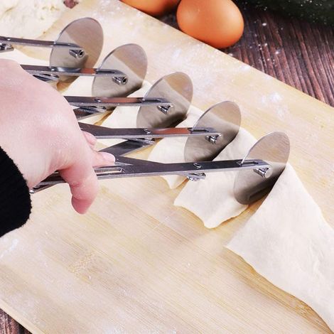 Coupe-pâtisserie à 3 ou 5 roues, coupe-pizza, râpe à pizza extensible en acier inoxydable, couteau à pâtisserie rond multifonction, rouleau à pâtisserie, séparateur à pâte (1/5)