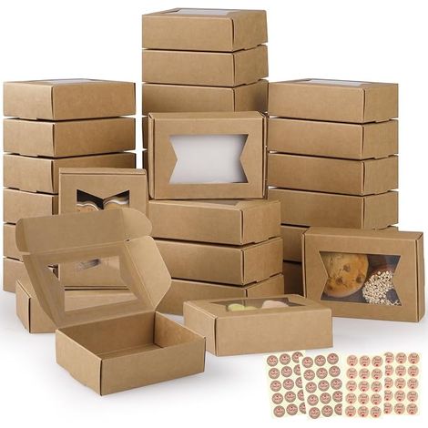 40 Pack Mini Kraft Paper Boxes with Clear Windows 9.7 x 7 x 3 cm Small Bakery Box for Gifts, Treats, Chocolates, Jewellery, Wedding Party Favors Kraft (1/5)