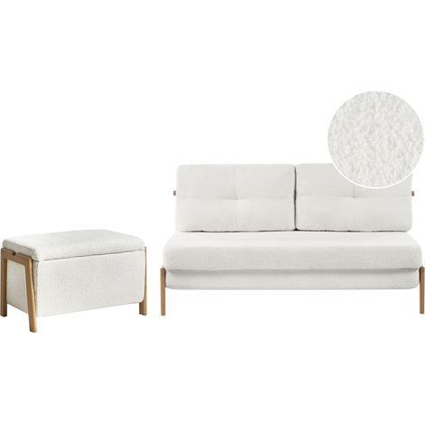 Sofa and Bench Set White Boucle Upholster Iron Legs Sleeping Function Additional Storage Modern Style EDLAND (1/5)