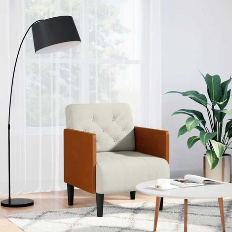 Sillón con reposabrazos, color crema, 55 cm, terciopelo