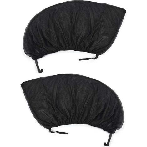 Paire de rideaux pare-soleil de voiture, moustiquaires noires en maille pour vitres latérales et arrière. (1/4)