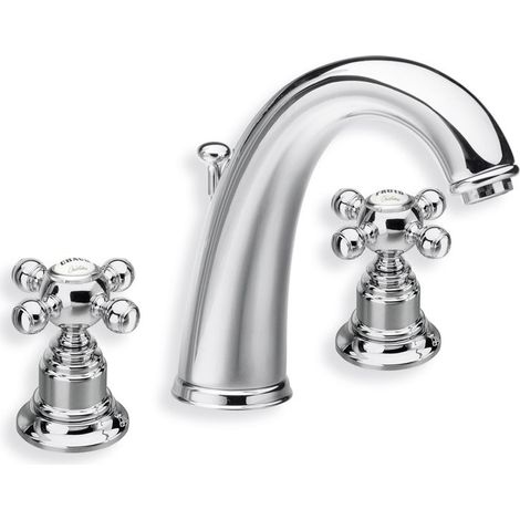 Cristina Ondyna – Robinet mélangeur lavabo 3 trous chromé – Bec haut 169 mm – Vidage laiton avec aérateur anticalcaire – Flexibles anti-torsion (1/2)