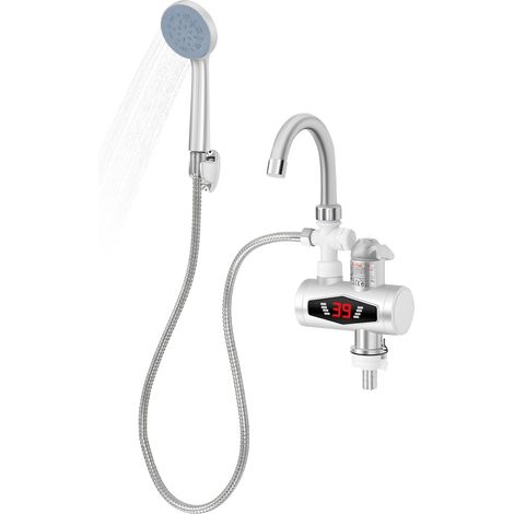 Robinet Chauffant Électrique 3000 W, Chauffe-eau Instantané de Robinet, Rotation 360°, Affichage LED, 30-60 °C, Robinet d'eau Chaude et Froide, pour Cuisine et Salle de bain, Argenté (1/5)