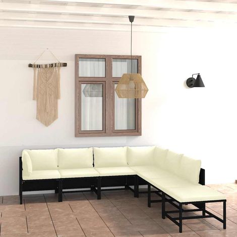 Salon de jardin 7 pcs Ensemble Table et Chaise de Jardin - avec coussins Résine tressée Noir BV505508 - BonneVie (1/5)