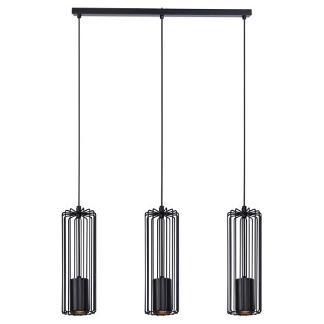 Suspension 3 tubes Kaja Falcon noire métal loft 3xGU10