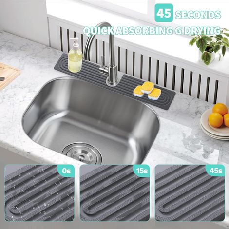 Protector de fregadero de diatomita en forma de U, de secado rápido y súper absorbente, antideslizante y antisalpicaduras para cocina (gris oscuro, 6010 cm) (1/4)