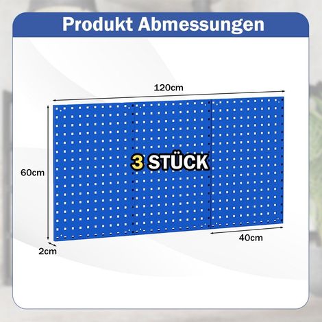 Werkzeugwand Werkzeug Lochwand mit 3 Stecktafeln & 28-teilige hängende Zubehörteile Blau (1/5)