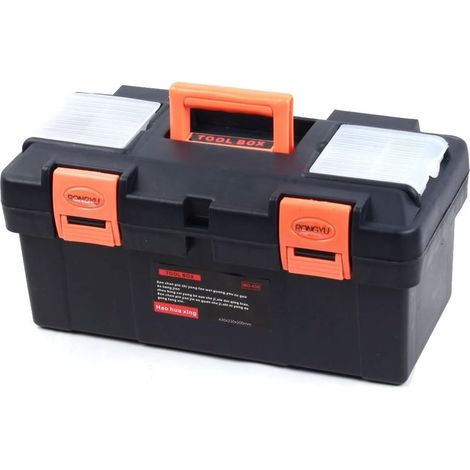 Boîte rangement pour outils quincaillerie en plastique technique 2 couches, bleu marine, orange (1/3)
