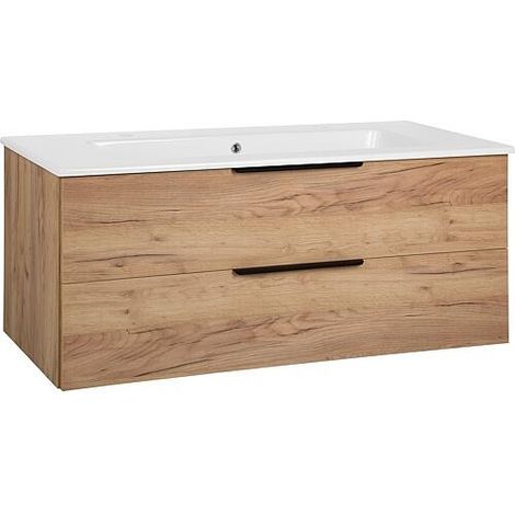 Meuble sous-vasque + vasque céramique LOSSA chêne cendré Cortina 2 tiroirs largeur 1210 mm (1/4)