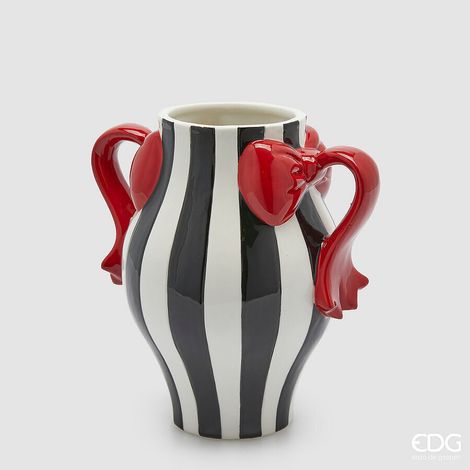 EDG Enzo De Gasperi Vaso Anfora con Fiocchi e Manici H 22 Cm D 15 Cm Ceramica Bianco Nero (1/2)