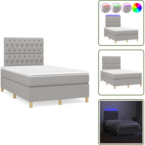 Sommier à lattes de lit matelas LED gris clair 120x190 cm tissu - Sommier Tapissier - Lit Double - Matelas Led - Éclairage LED - Têtière Ajustable (1/5)