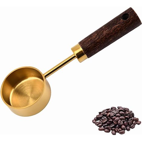 Kaffeemesslöffel im Retro-Stil, 15 g, Edelstahl mit Holzgriff, multifunktional, ideal für Kaffee, Tee, Milchpulver usw. 2er-Set (gold)