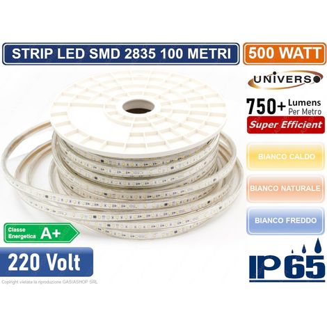 STRISCIA LED 3528 IMPERMEABILE IP65 220V MONOCOLORE 120 LED/METRO - BOBINA DA 100 METRI - Colore Luce: Bianco Freddo (1/3)