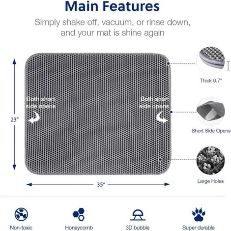 Tapis de litière pour chat, double couche alvéolée - imperméable et anti-urine, facile à nettoyer - 1 pièce, gris, 60 × 90 cm (1/4)