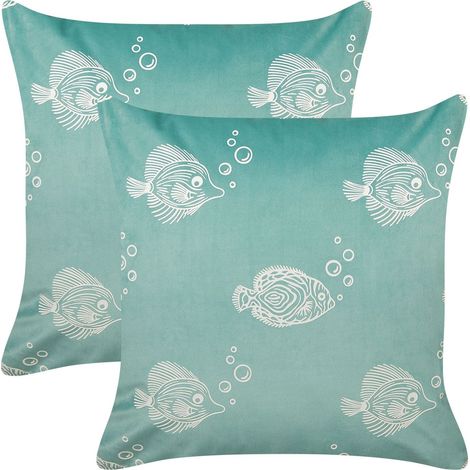 Set of 2 Decorative Cushions SOLIDAGO Velvet 45 x 45 cm Green (1/5)
