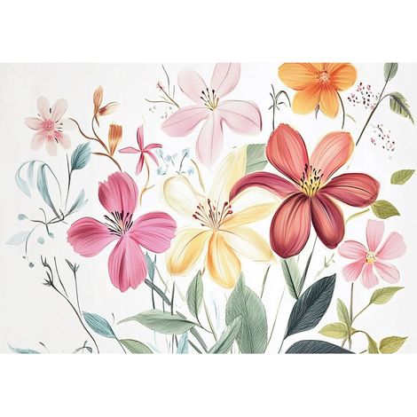 Papier peint enfant fille fleurs colorées intissé 200x140 cm mural chambre enfant déco murale (1/5)
