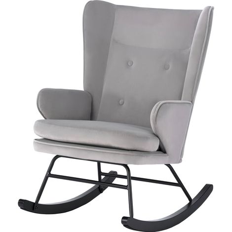 Fauteuil à bascule en velours gris style classique - gris clair velours avec base noire (1/3)