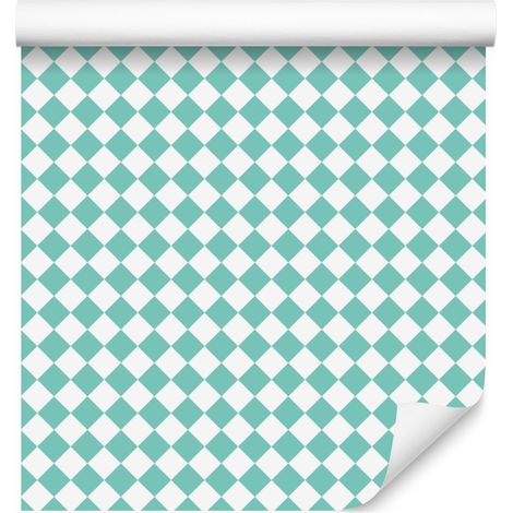 Papier peint géométrique à losanges, vert menthe et blanc, fond vert menthe, 50 x 1000 cm (1/5)