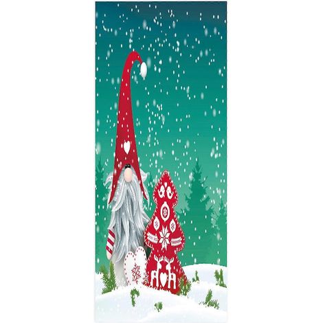 Lot de 2 autocollants décoratifs imperméables pour porte de réfrigérateur, représentant un gnome de Noël et le Père Noël. (1/5)