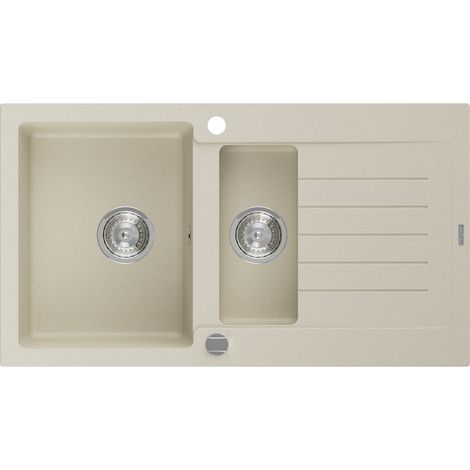 Mexen Matias évier en granit à 1,5 cuve avec un égouttoir court 900 x 505 mm, Beige - 6502901505-69 (1/5)