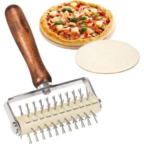 Mattino per impasto, rullo ad aghi in acciaio inossidabile, mattarello per pizza con manico in legno, lavabile in lavastoviglie. (1/4)