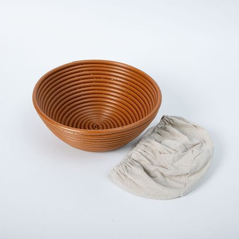 Rotin lavable imitation polypropylène rond paniers de fermentation de pain, paniers de banneton avec doublure de coton, outils de cuisson maison, panier de fermentation jaune brun 16X6cm (Housse d'env