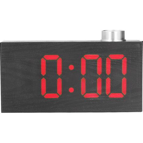 Digitaler Wecker mit LED-Beleuchtung, USB-Anschluss, elektronischem Thermometer und Holzoptik (rot) (1/5)