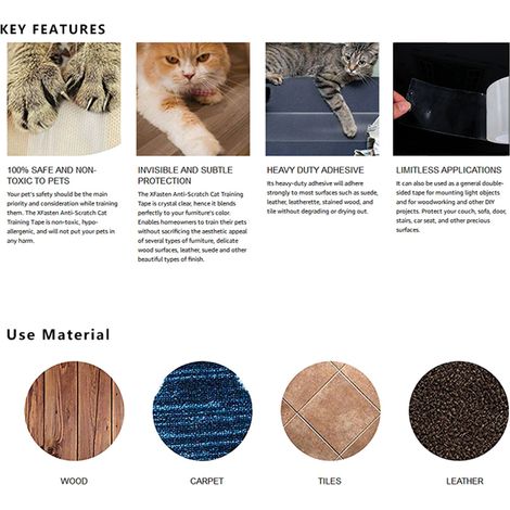 Ruban adhésif anti-rayures pour dressage de chats, Protection de meubles, canapé, accessoires pour animaux de compagnie, empêche les chats de gratter les meubles/canapé/chaise/canapé et porte (1/5)