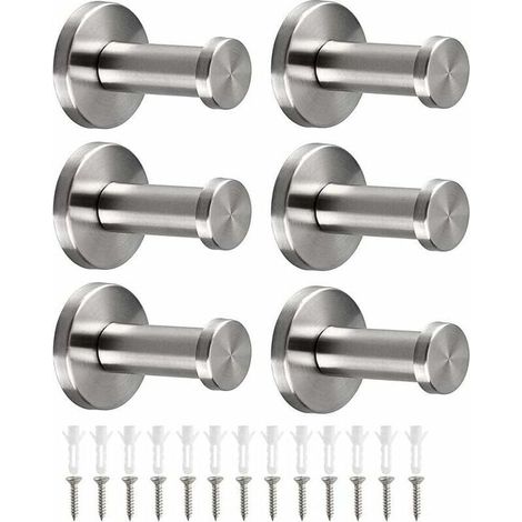 Stainless Steel Robe Hooks, Set of 6 Stainless Steel Door Hooks, Robe Hooks, Wall Mounted Robe Hooks, Hanging Towel Hooks (1/5)