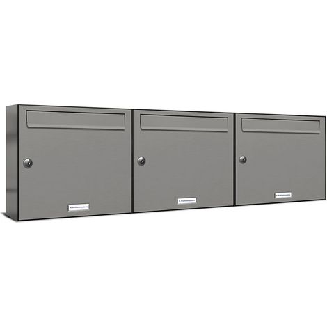 3er Premium Briefkasten Aluminiumgrau RAL Farbe 9007 für Außen Wand Postkasten 3x1 (1/5)