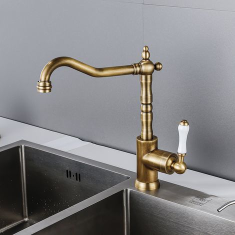 Petites Ecrevisses – Robinet de cuisine mitigeur monocommande rotatif 360° en laiton bronze – Valve céramique anti-fuite – Aérateur ABS pour débit doux (1/4)
