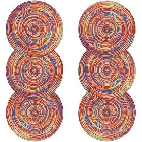 Placemat Set - 6-Piece Set - Round - Washable - Heat Resistant - Red (1/4)