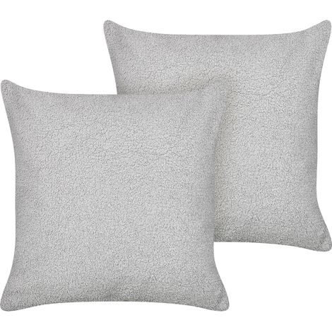 Conjunto de 2 cojines decorativos de bouclé con relleno funda extraíble 45 x 45 cm gris Leuzea (1/5)