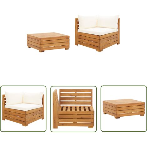 INLIFE Salon de jardin 2 pcs avec coussins Bois d'acacia solide (1/5)