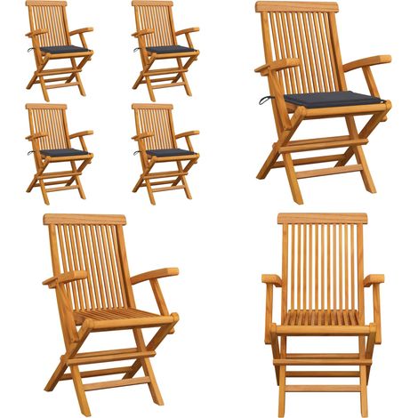 Chaises de jardin et coussins anthracite lot de 4 Bois de teck - Chaise De Jardin - Mobilier De Jardin - Chaise En Bois - Terrasse - Jardin - Home & Living (1/5)