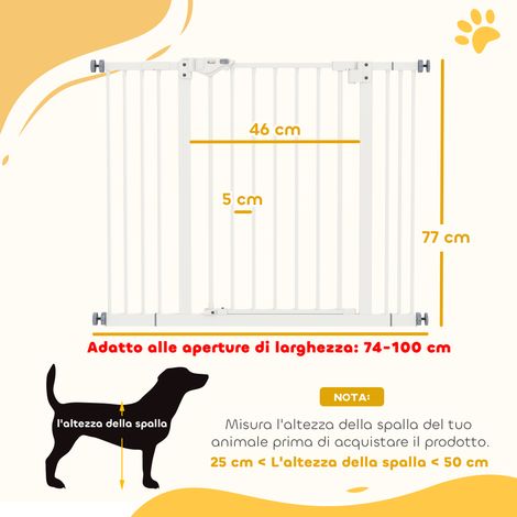 Barrière pour chien sans vis, réglable en hauteur jusqu'à 100 cm, comprend deux rallonges, hauteur 72 cm, blanche. (1/5)